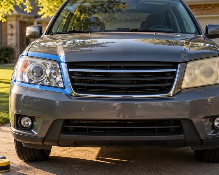 SUV with one headlight polished clear next to one still cloudy